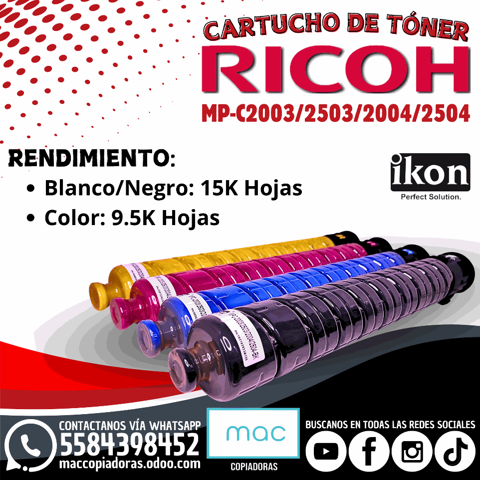 kit de cartuchos de toner de la marca ikon para copiadoras ricoh mpc2003