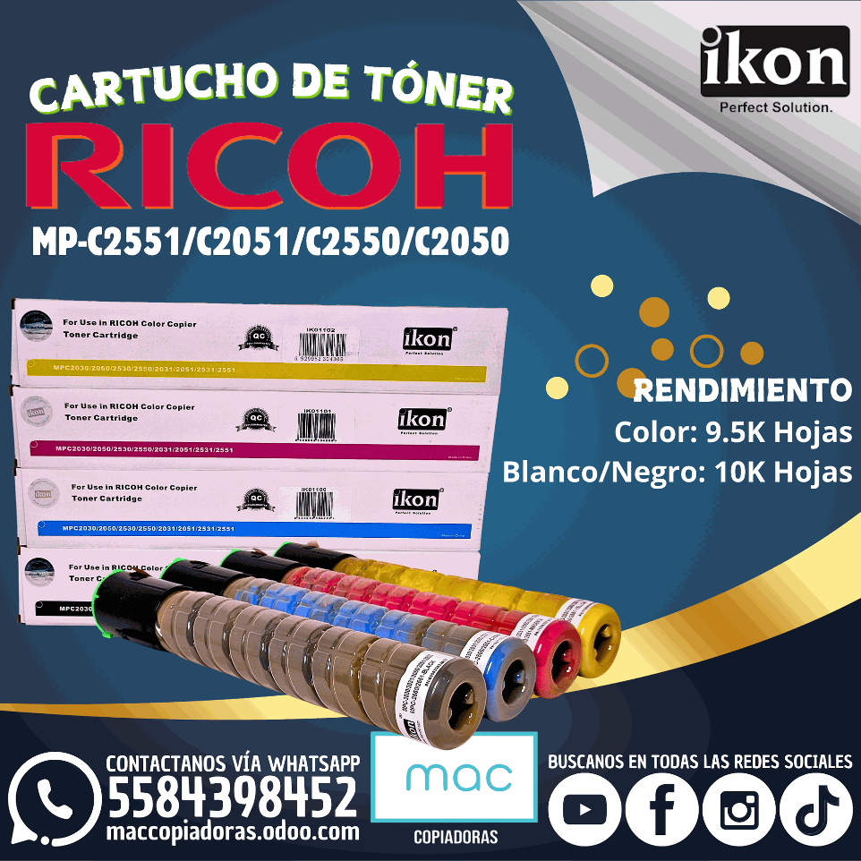 kit de cartuchos de toner para copiadora ricoh mpc2551