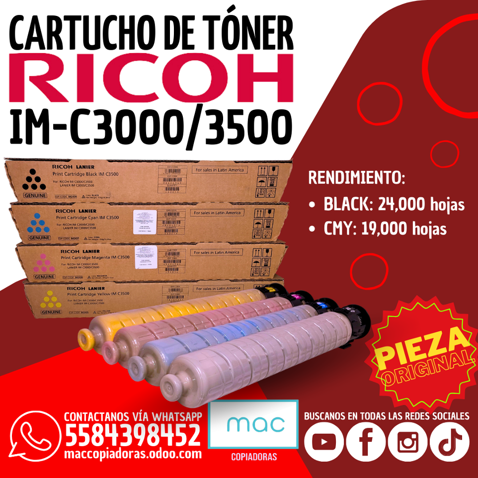 kit de cartuchos de toner originales de la marca ricoh para imc3000/3500