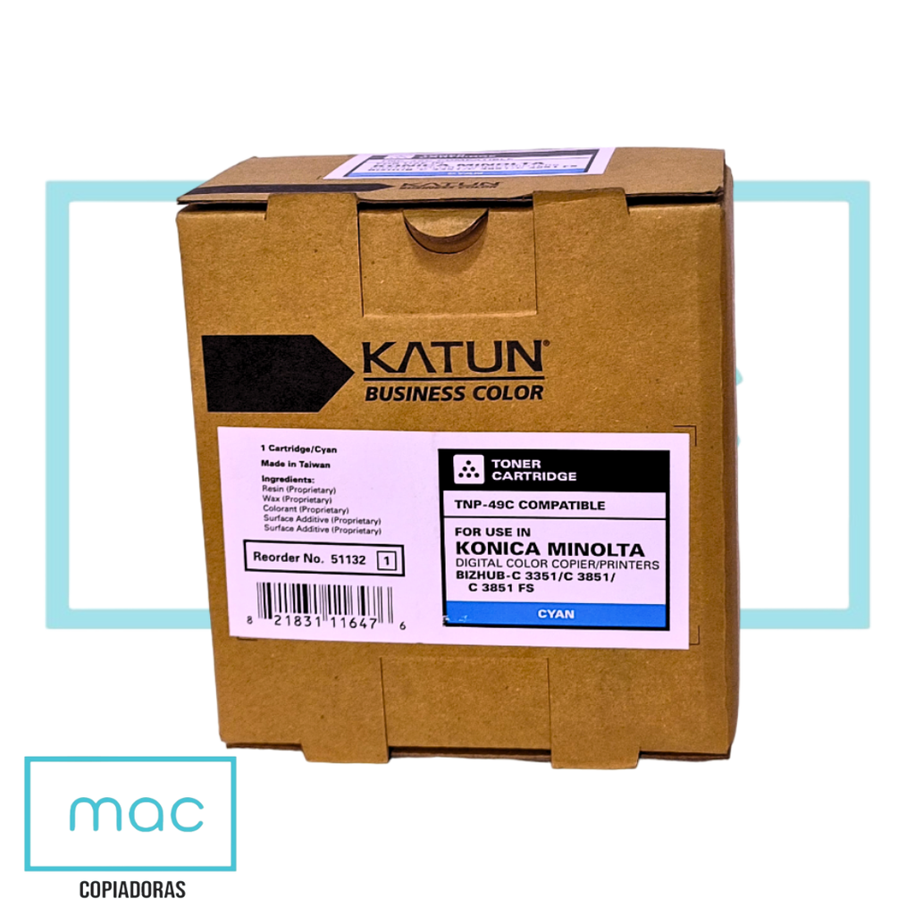 Cartucho de Tóner Cyan Konica Minolta TNP-49 Bizhub c3351/c3851(Katun)